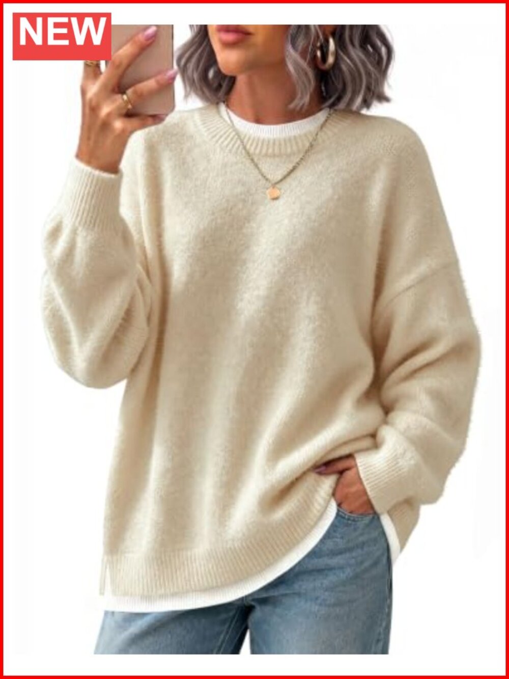 Women's Oversized Pullover Sweater Long Sleeve Crew Neck Knit Top